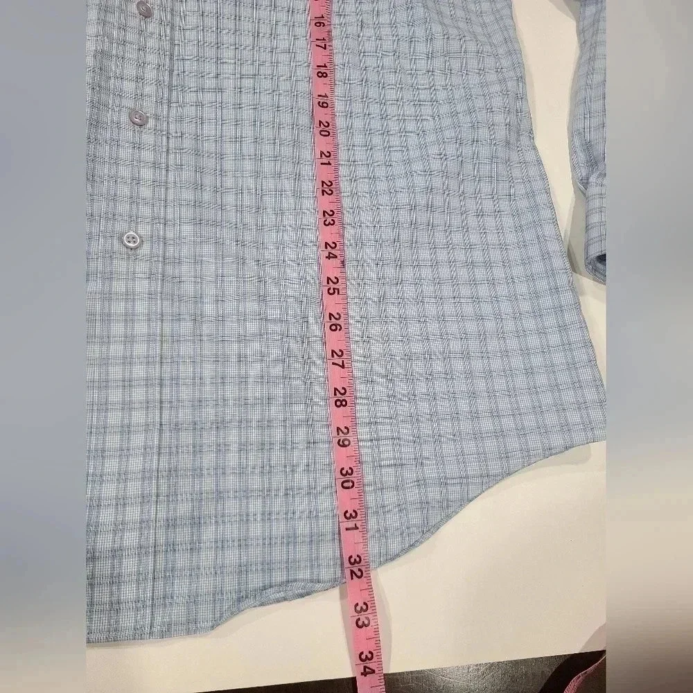 NWT Joseph & Feiss Large Cotton 80's 2 Ply Non Iron Button Up Checkered Blue‎
